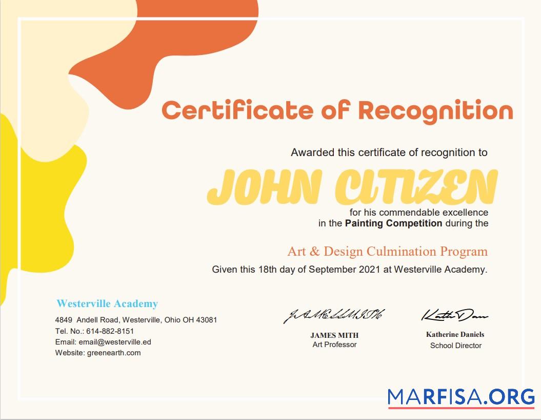 Realistic USA Painting Award cert template